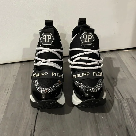 COPY - PHILIPP PLEIN BLACK SPARKLE WEDGES SNEAKERS - Picture 1 of 7